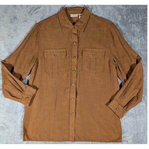 Vtg White Stag Women's Brown Faux Suede Long Sleeve Button Down Shirt Size M